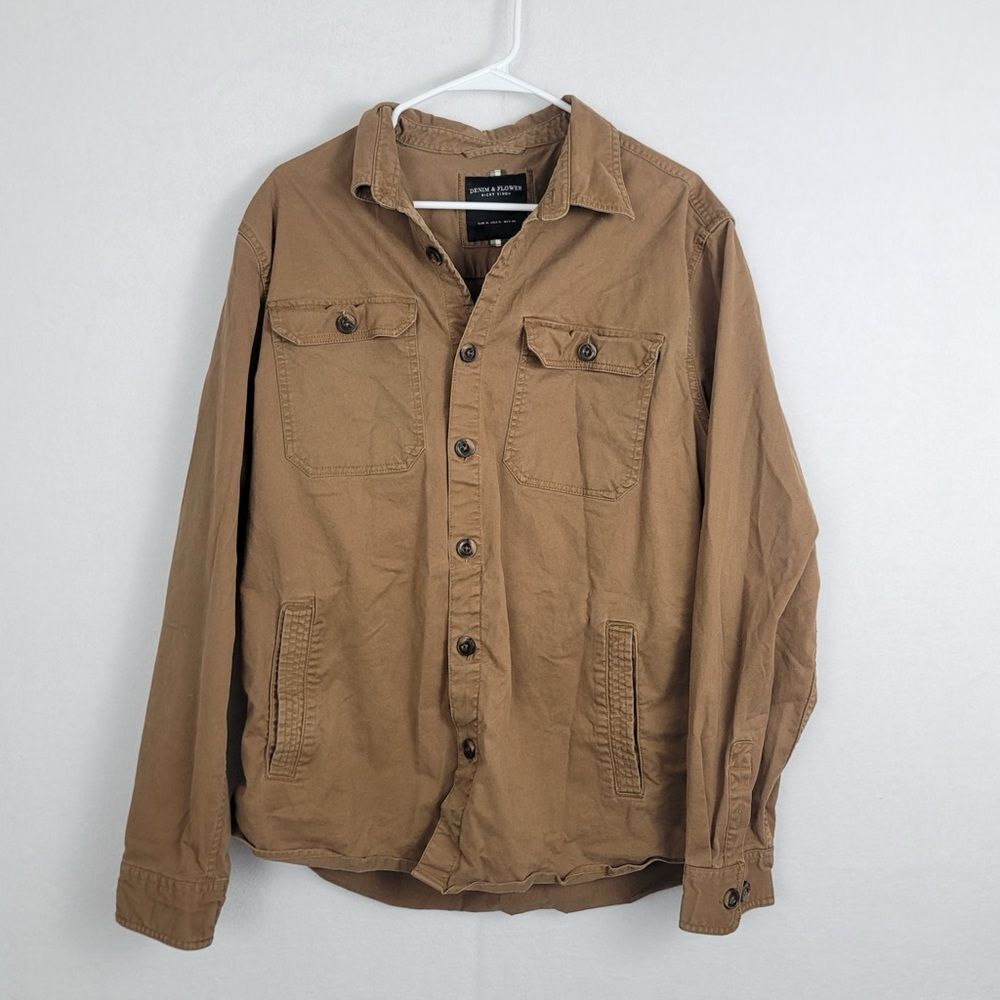Men’s XL Tan Barn Shacket Shirt Pockets Cotton Blend Layering Button down